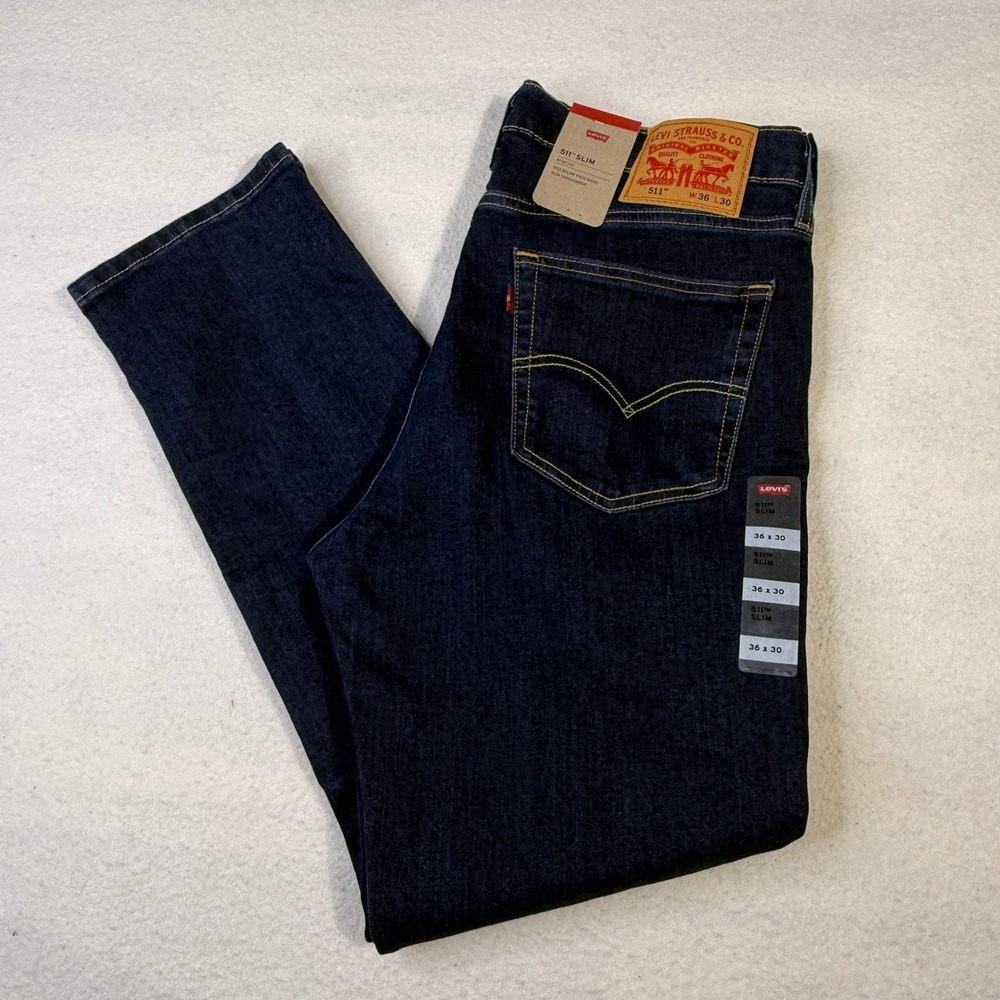 Levis 511 Slim Jeans Mens 36x30 Dark Indigo Wash Stretch Denim NWT 045113320